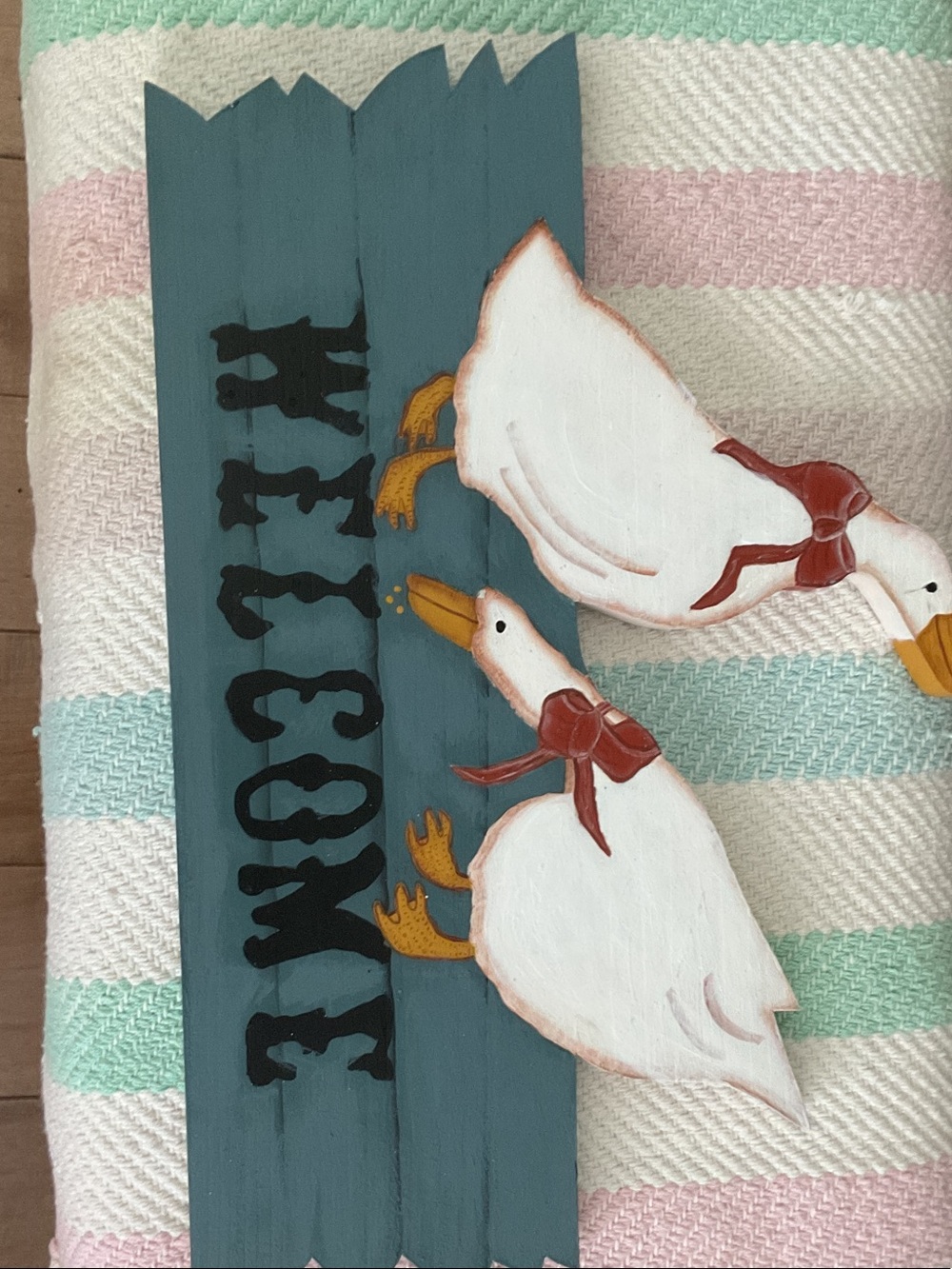 Vintage Welcome Ducks Wooden Wall Sign in Teal with White Ducks  Porch Goose. - Picture 2 of 5